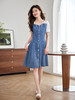 【专属特价】熙世界泡泡袖拼接牛仔连衣裙2025夏季新款气质假两件中长款裙子 商品缩略图2