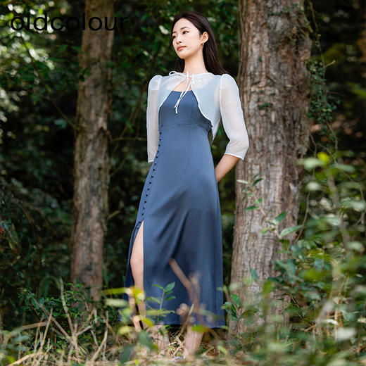 oldcolour欧珂夏季套装连衣裙女荷叶边短款罩衫两件套P26102523 商品图2