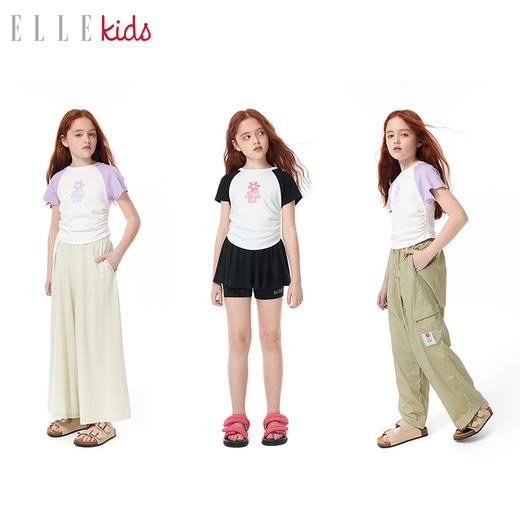 ELLEKIDS 童装 花朵系列 插肩袖花朵发泡印花皱感短袖 商品图1