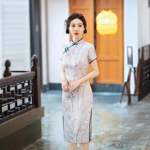 春夏年轻款改良日常修身双层丝绸旗袍裙ZA82297 商品图3