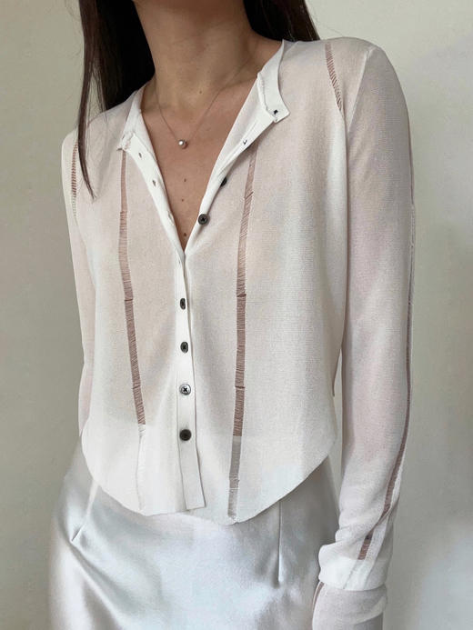 TU｜C04SS24-KW06 醋酸短款针织开衫 [ 黑 / 白 / 灰 ] 商品图3