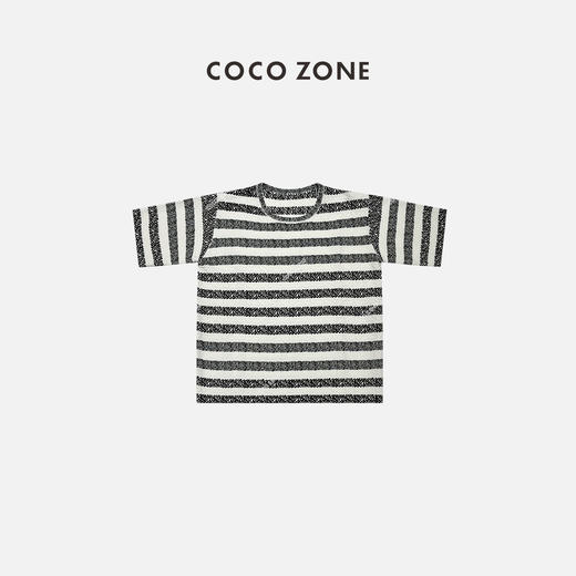 COCO ZONE时尚高级感条纹短袖针织衫圆领套头上衣CC2A0273 商品图0