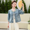 口袋圆领夹克，新中式刺绣拼接短款牛仔外套HR-CLYZ7721A 商品缩略图2