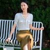 oldcolour短袖针织衫夏季新款设计感V领通勤白色上衣女P21052192 商品缩略图3