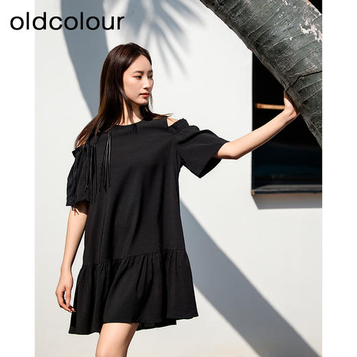 oldcolour欧珂女士露肩吊带装饰连衣裙女气质宽松显瘦P23101401 商品图3