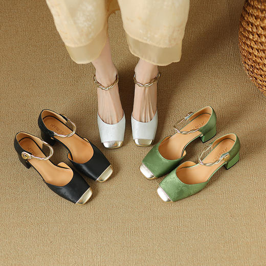 【预售5天】法式复古拼接方头，低跟玛丽珍鞋AMN&TX11-210 商品图3