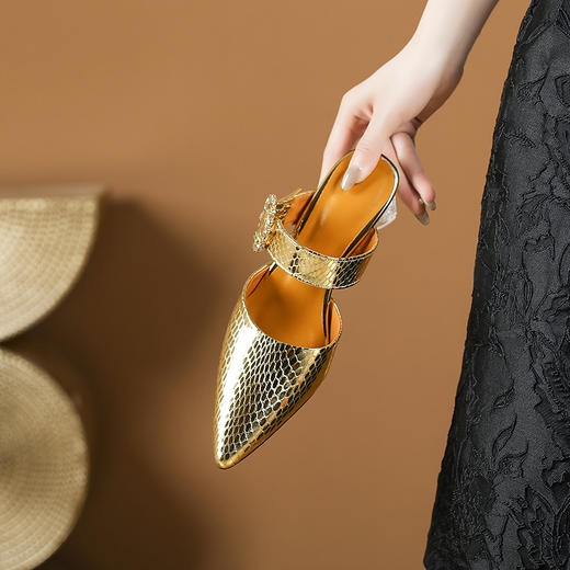 【预售5天】性感优雅，真皮粗跟包头半拖凉鞋PLGZ&B1950 商品图7