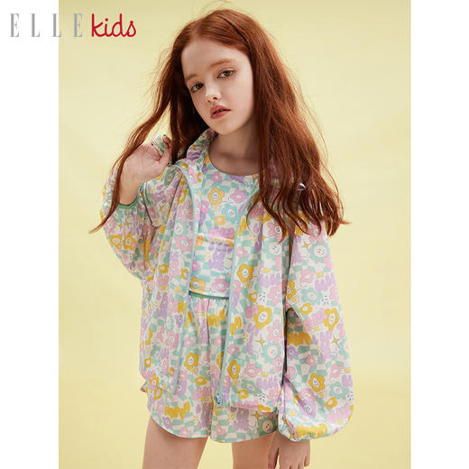 ELLEkids童装 法式蝙蝠袖花朵苞印花外套防晒衣 商品图0