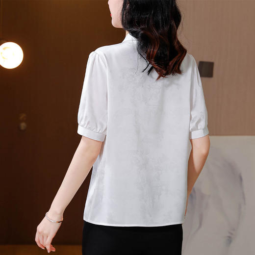 KQL A83N6984国风刺绣盘扣短袖上衣复古高级感衬衣 商品图3