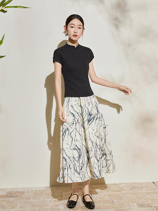 【五折购】熙世界新中式半身裙女2025夏款水墨印花国风半裙 商品图3