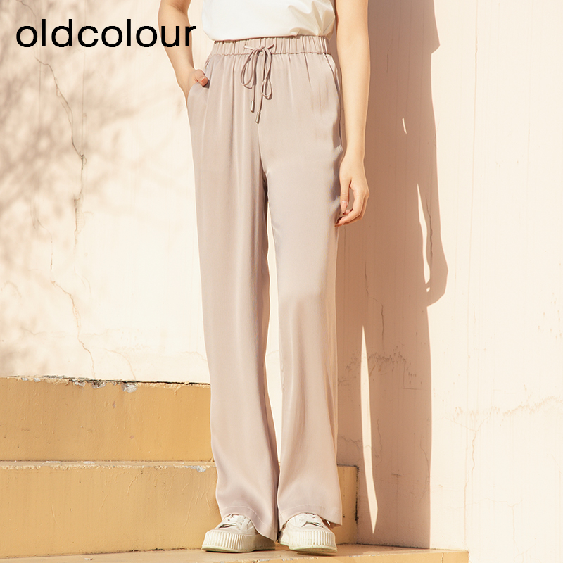 oldcolour欧珂夏季纯色抽绳弹力松紧腰休闲阔腿裤女P25073107