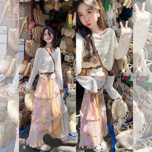 <曾小咸推荐>【北岛风信】镂空上衣+印花半身裙 商品图1