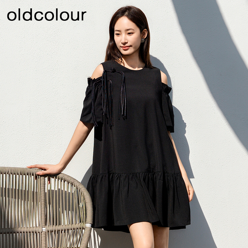 oldcolour欧珂女士露肩吊带装饰连衣裙女气质宽松显瘦P23101401