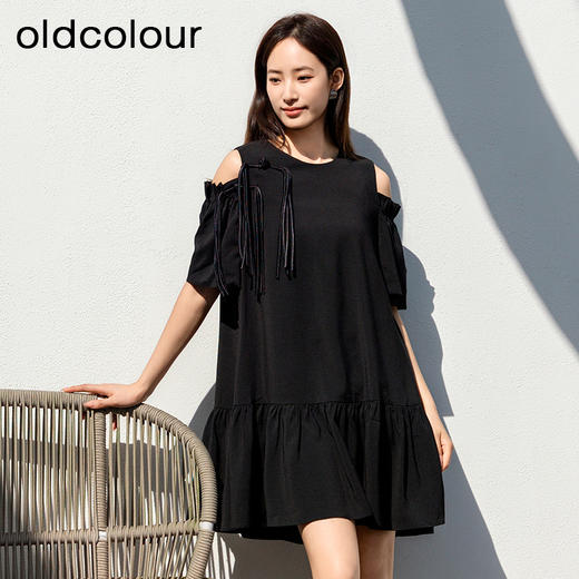 oldcolour欧珂女士露肩吊带装饰连衣裙女气质宽松显瘦P23101401 商品图0