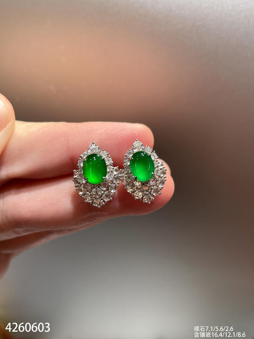 4260603，老坑玻璃帝王绿蛋面耳钉。具体价格微信咨询 商品图2
