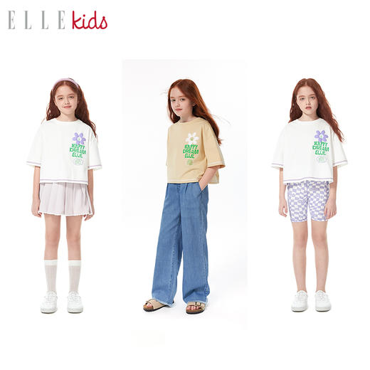 ELLEkids童装 法式休闲发泡印短袖波浪织带 商品图1