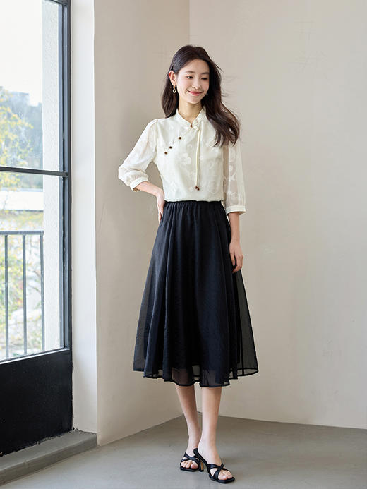 【129选3件，不退换】熙世界国风改良旗袍雪纺衬衣秋季新款新中式立领七分袖衬衫上衣 商品图2