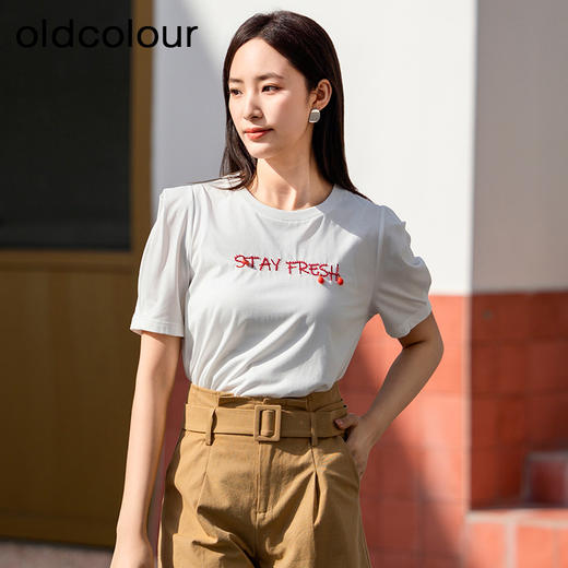 oldcolour欧珂夏季法国小众字母刺绣粉红色T恤上衣P22021355 商品图2