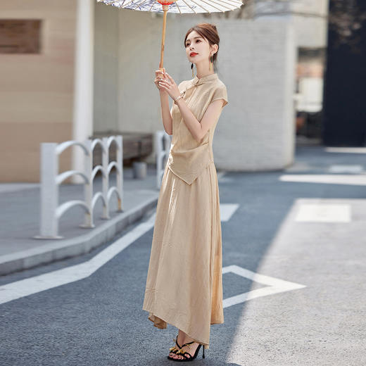 WB25139夏季上新气质时尚新中式风舒适透气修身显瘦纯色两件套裙 商品图5