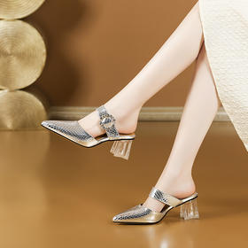 【预售5天】性感优雅，真皮粗跟包头半拖凉鞋PLGZ&B1950