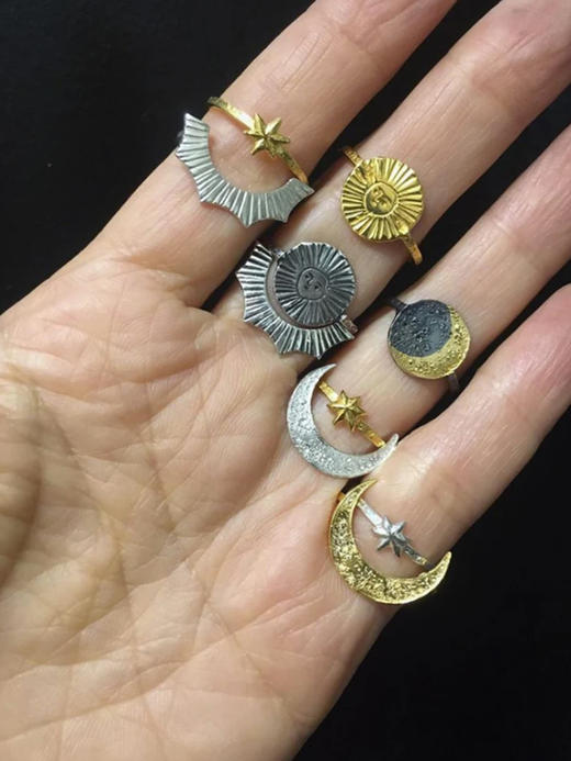 momoko｜silver Crescent Moon vs gold Star Ring [戒指] 商品图3