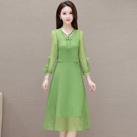 QYM-66280113中式国风雪纺连衣裙新款女装春夏纯色中长款连衣裙