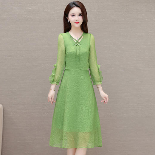 QYM-66280113中式国风雪纺连衣裙新款女装春夏纯色中长款连衣裙 商品图0