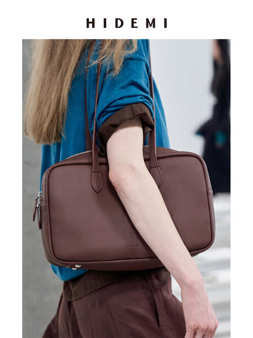 HIDEMI 进口荔枝牛皮togo皮波士顿多功能斜跨手提包 中号 商品图10