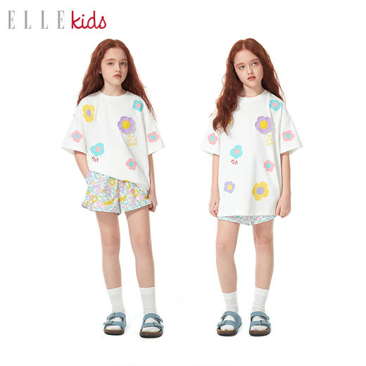 ELLEkids童装 法式无痕腰宽松百搭活力印花外套防晒短裤 商品图1