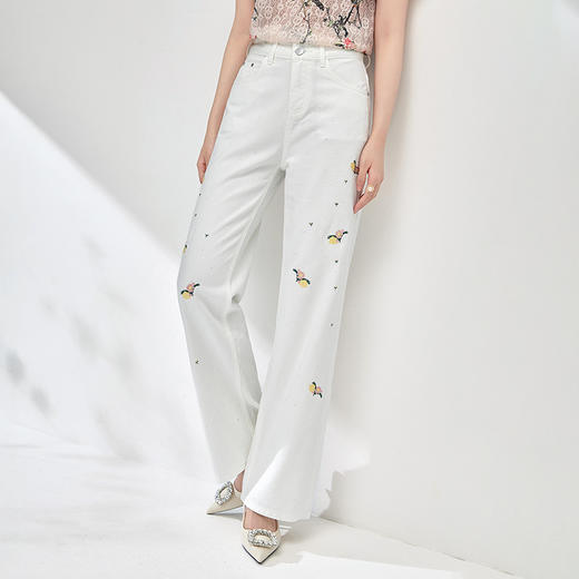 气质百搭，繁花烫钻刺绣小个子高腰牛仔裤WLZD-2413310 商品图0