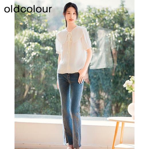 oldcolour杏色宽松衬衫夏季新款法式娃娃领减龄上衣女P23011403 商品图1