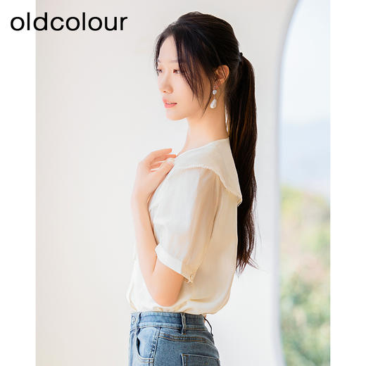 oldcolour杏色宽松衬衫夏季新款法式娃娃领减龄上衣女P23011403 商品图2