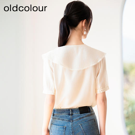 oldcolour杏色宽松衬衫夏季新款法式娃娃领减龄上衣女P23011403 商品图4
