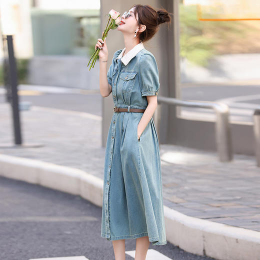 HR WY96029牛仔连衣裙韩系气质时尚休闲收腰显瘦中长裙 商品图1