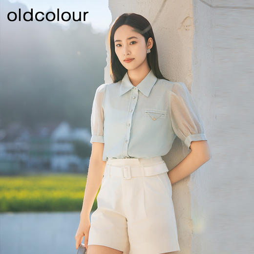 oldcolour欧珂夏季短袖衬衫女法式气质高级感雪纺上衣女P25011526 商品图0