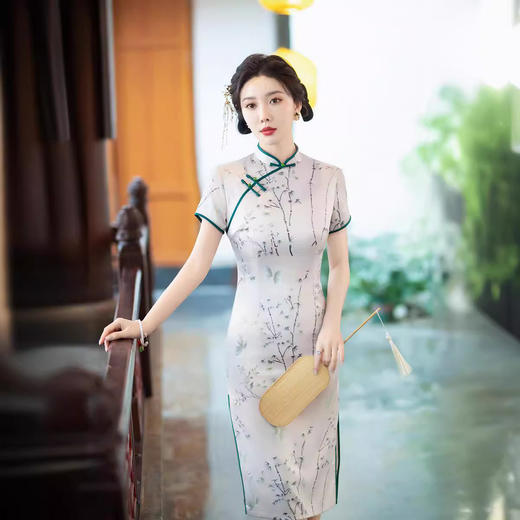 春夏年轻款改良日常修身双层丝绸旗袍裙ZA82297 商品图2