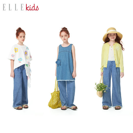 ELLEkids童装 莱赛尔软牛仔毛边百搭宽松九分裤 商品图1