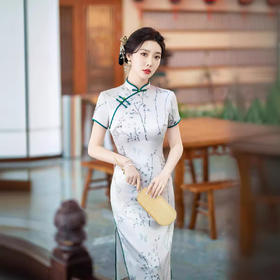 春夏年轻款改良日常修身双层丝绸旗袍裙ZA82297