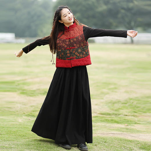 GYS606272短款棉背心2024初春新款中式复古民放撞色拼接夹棉保暖无袖棉马甲 商品图3