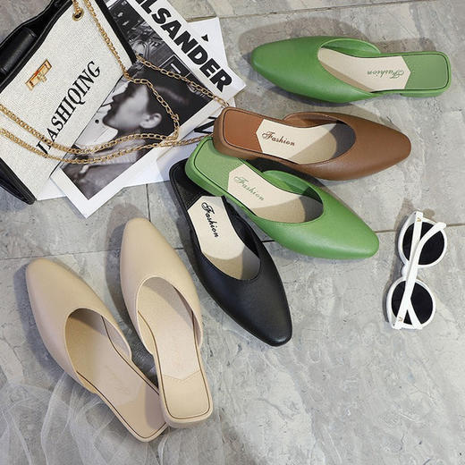 「19.9元包邮！一脚蹬懒人鞋拖」2024夏季新款包头外穿平底低跟一脚蹬懒人凉拖鞋女半拖鞋尖头网红_ym 商品图0