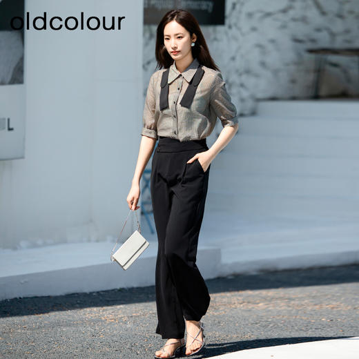 oldcolour欧珂夏季高腰直筒休闲裤女显瘦垂感阔腿裤P24073251 商品图3