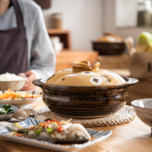 万土烧和风朝颜5号9寸中锅A3015紫金色 商品图0