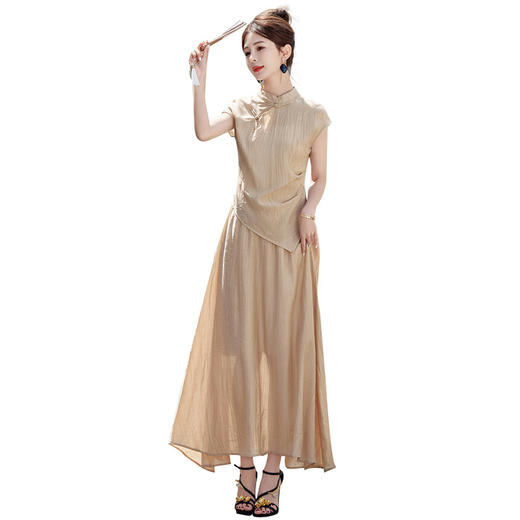 WB25139夏季上新气质时尚新中式风舒适透气修身显瘦纯色两件套裙 商品图4