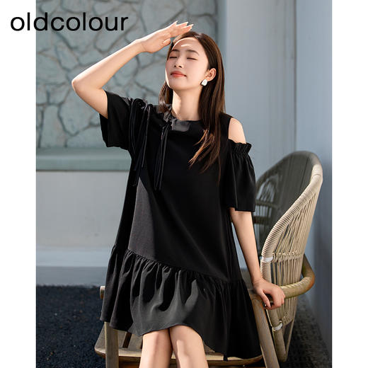 oldcolour欧珂女士露肩吊带装饰连衣裙女气质宽松显瘦P23101401 商品图1