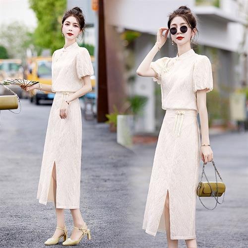 【预订·最迟6天发货】新中式连衣裙2024夏季新款气质高端两件套改良旗袍半身裙套装裙女 商品图2