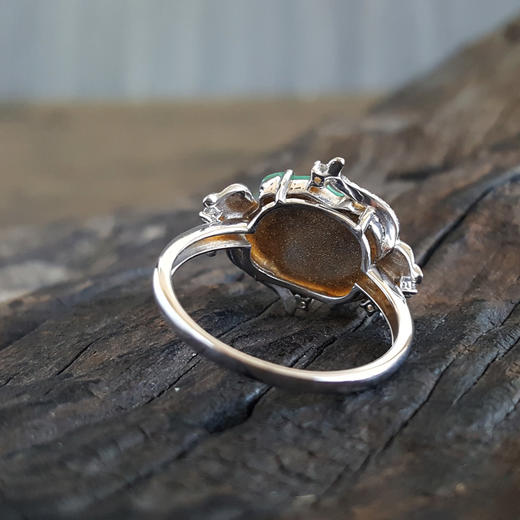 【二手正品】AU750白金镶钻镶冰种满绿牡丹花造型翡翠（富贵花开）戒指12号（戒圈可改）120324NJ17 商品图4