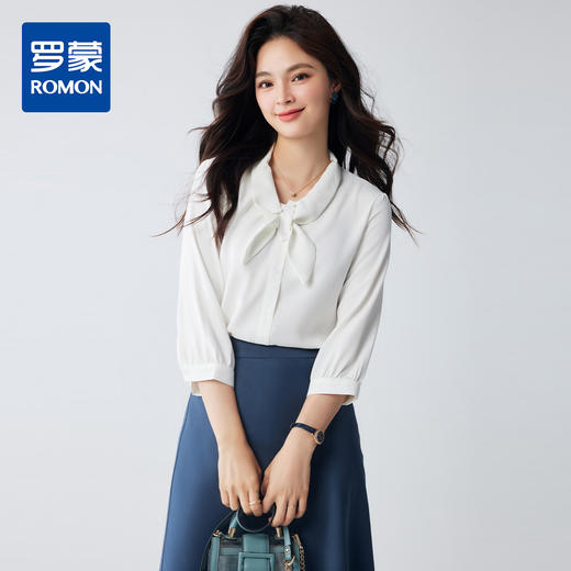 【兔耳朵领结】罗蒙春秋长袖衬衫女士休闲时尚七分袖衬衣 商品图0