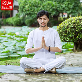 康愫雅亚麻棉麻男士瑜伽服套装禅修服打坐居士太极服