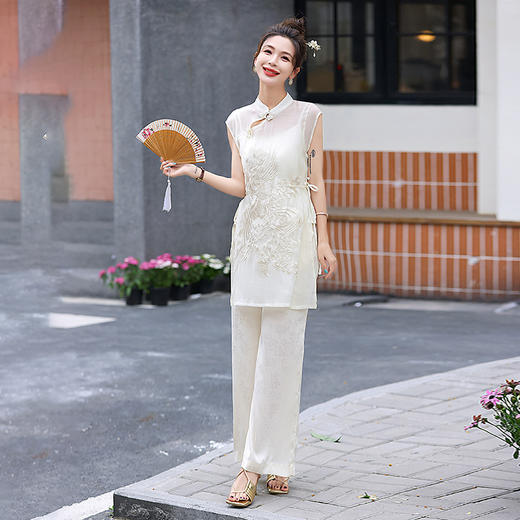 复古新中式，无袖立领阔腿裤刺绣套装HR-CZJ7319 商品图4