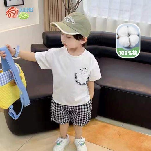 贝贝怡童装宝宝休闲套装纯棉夏装儿童短袖T恤短裤薄款男童两件套ZB2DT039 商品图0
